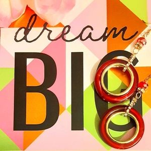 Pomegranate Red Lucite Rhinestone Earrings - Gold